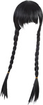 PERUKA WEDNESDAY ADDAMS WŁOSY COSPLAY WARKOCZE Z GRZYWKĄ 60CM NA IMPREZĘ