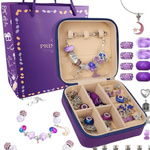 Zestaw do Robienia Bransoletek Koraliki Biżuterii Prezent Zawieszki Kuferek - FIOLETOWY