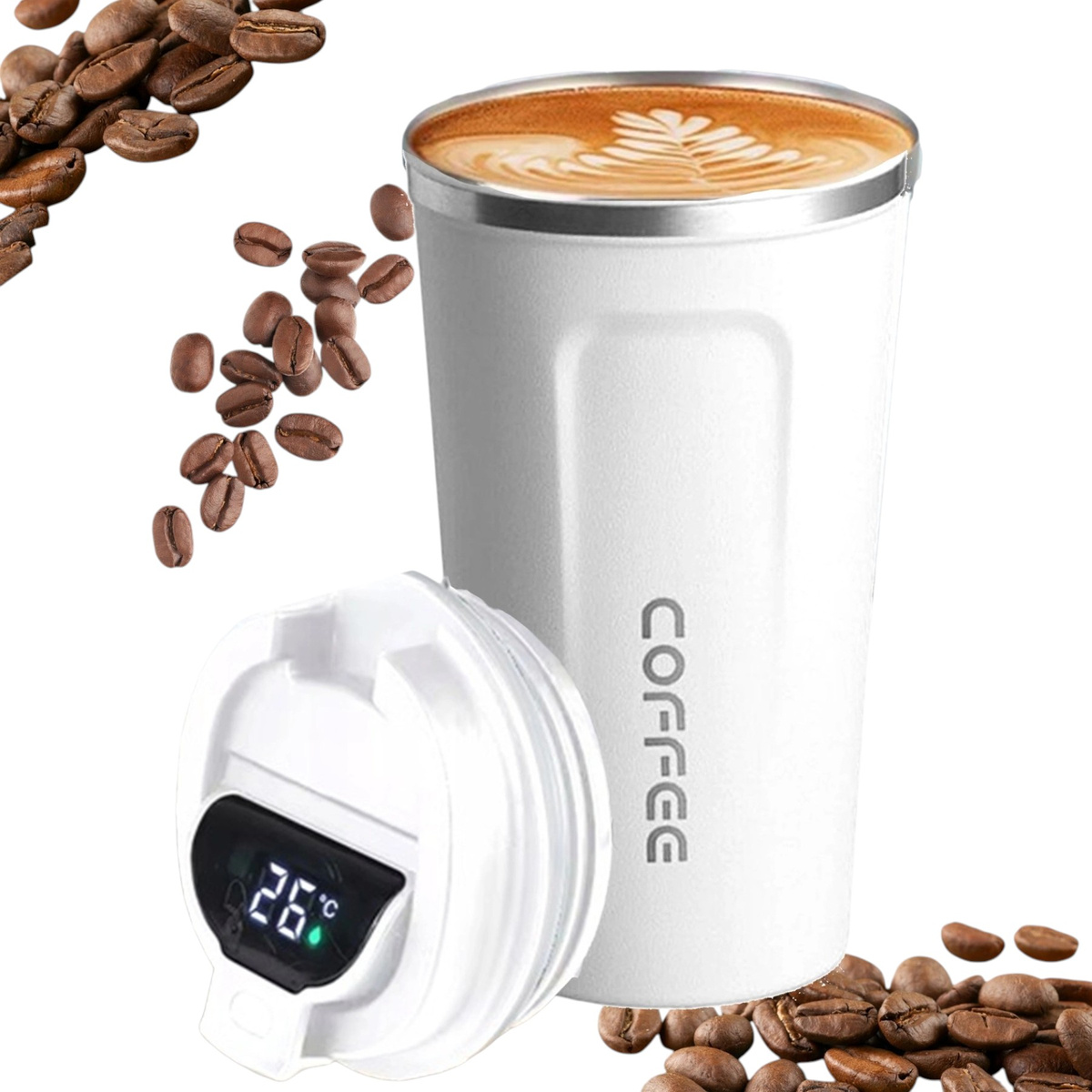 KUBEK TERMICZNY TERMOS WYŚWIETACZ LED TEMPERATURA DO SAMOCHODU 510ML MODNY