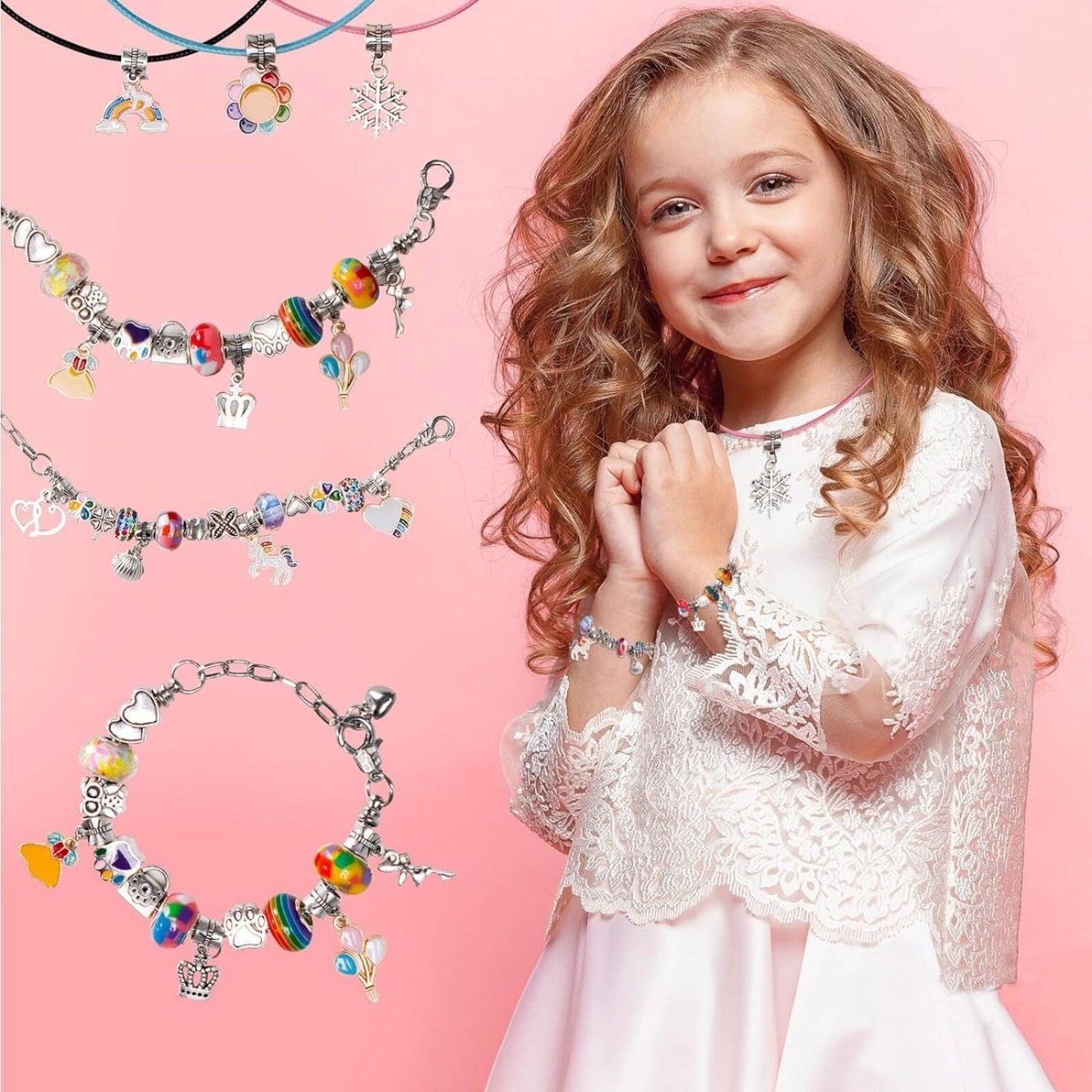 Zestaw do Robienia Bransoletek Koraliki Biżuterii Prezent Zawieszki Kuferek