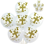 ZESTAW BALONÓW NA CHRZCINY BALONY NA CHRZEST ŚWIĘTY ZESTAW 6szt BIAŁO ZŁOTE