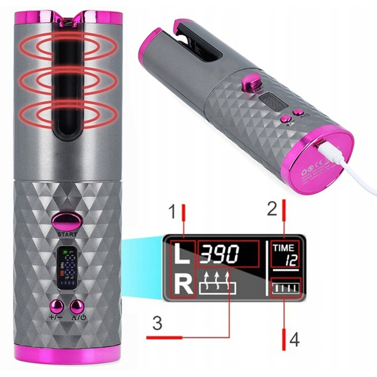 LOKÓWKA DO WŁOSÓW AUTOMATYCZNA CERAMICZNA LCD  USB AKUMULATOR NA PREZENT