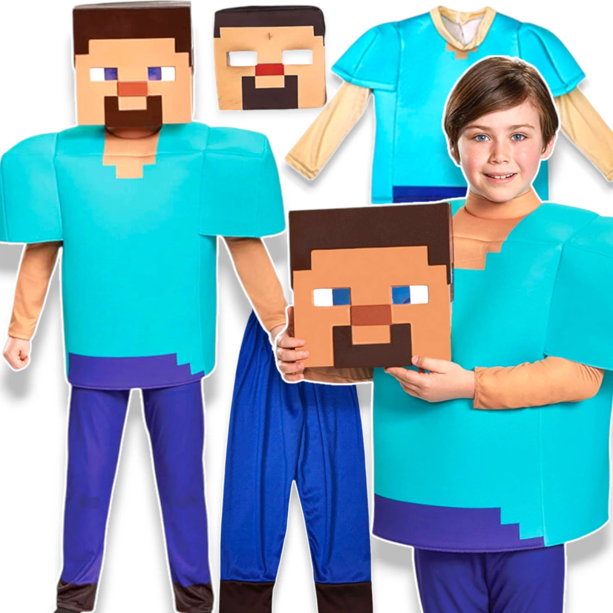 MINECRAFT Strój dla chłopca STEVE / kostium na bal rozmiar S 110-120 cm + miecz