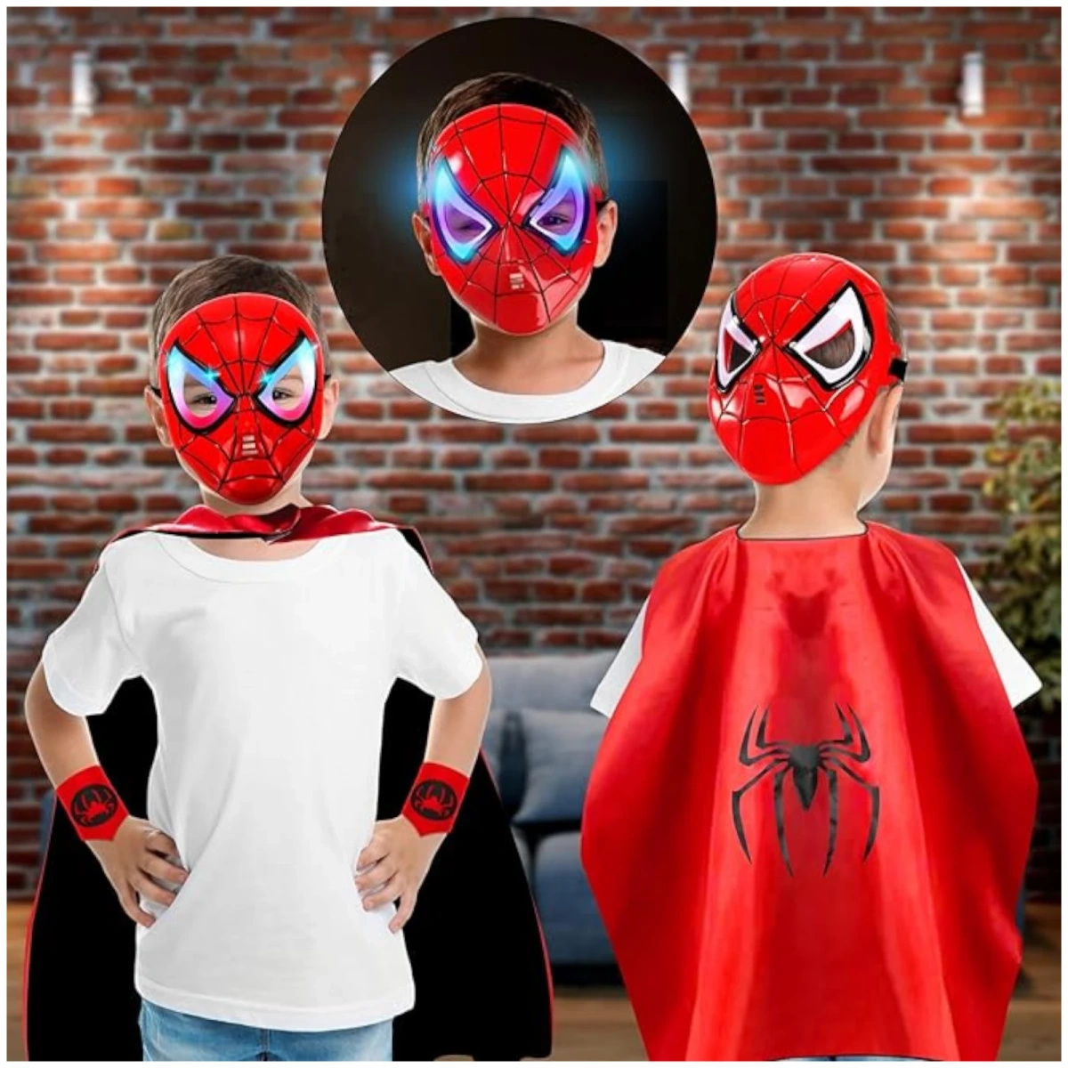 MASKA SPIDERMAN ŚWIECĄCA DLA DZIECI ŚWIECI PRZEBRANIE NA BAL KOSTIUM LED