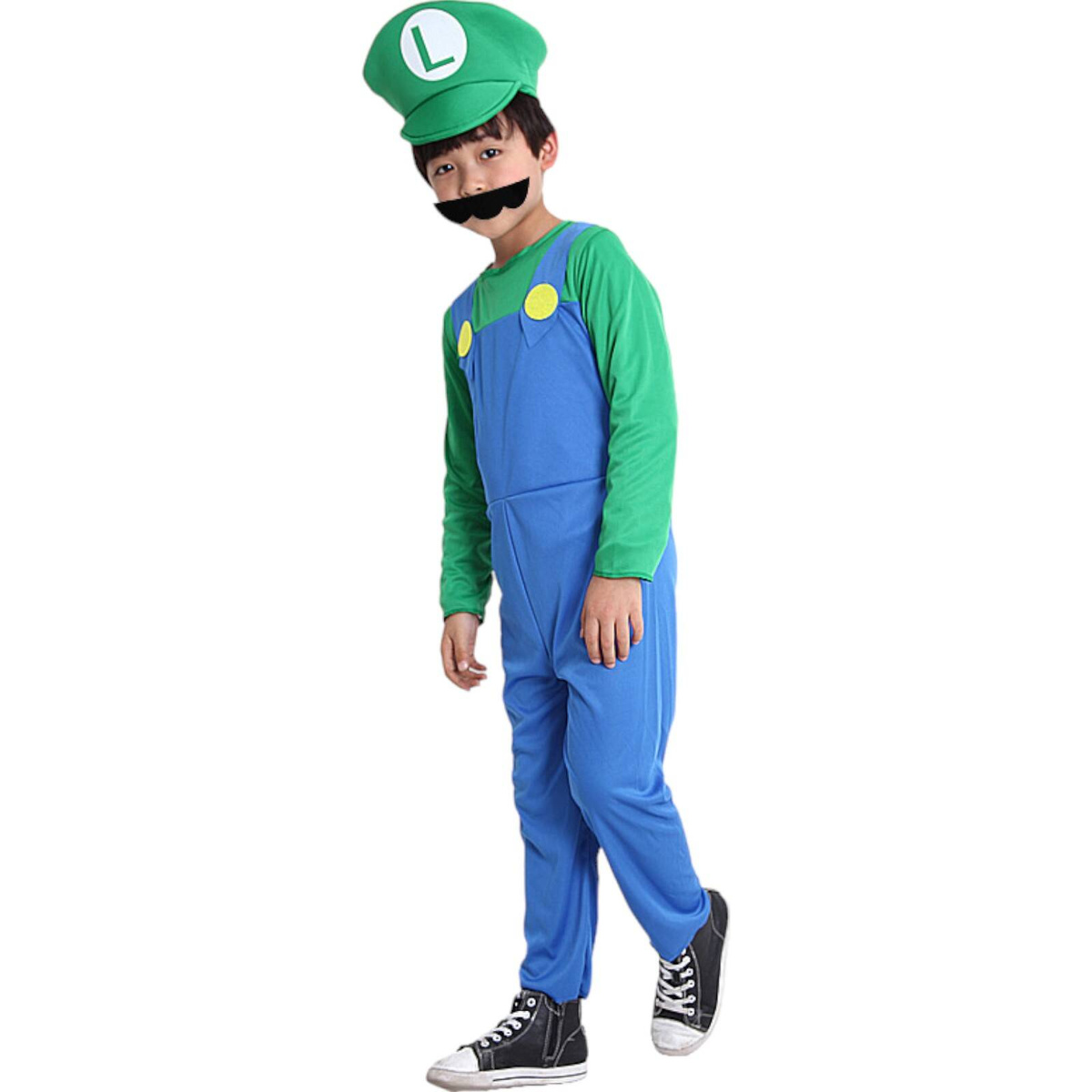 SUPER MARIO STRÓJ LUIGI PRZEBRANIE DLA CHŁOPCA NA BAL KOSTIUM CZAPKA WĄSY 