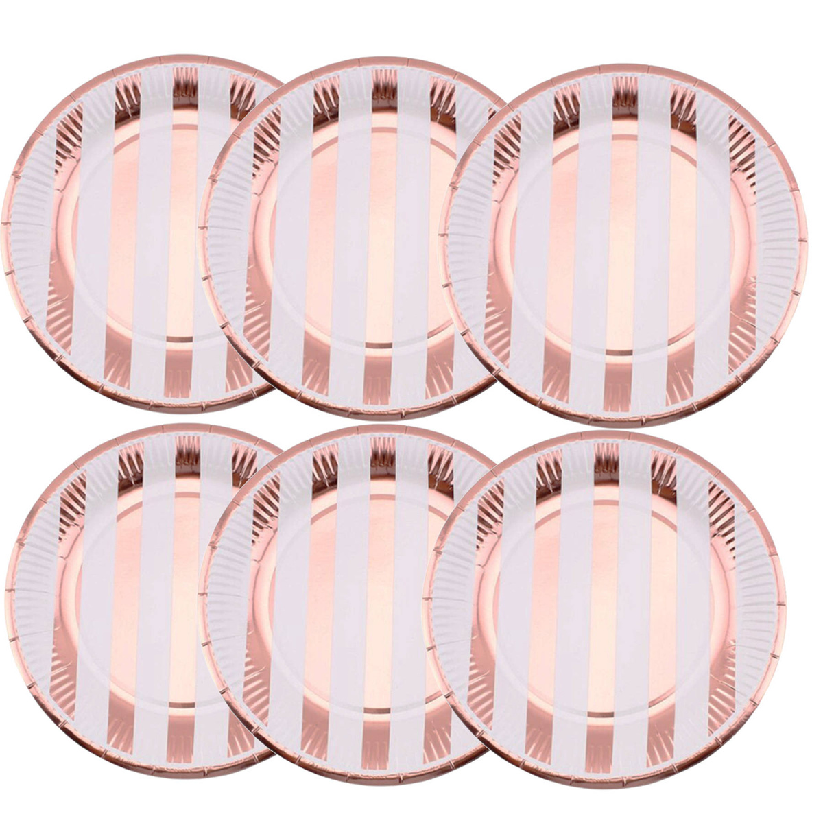 TALERZYKI JEDNORAZOWE PAPIEROWE ROSE GOLD RÓŻOWE W PASKI EKOLOGICZNE 6szt