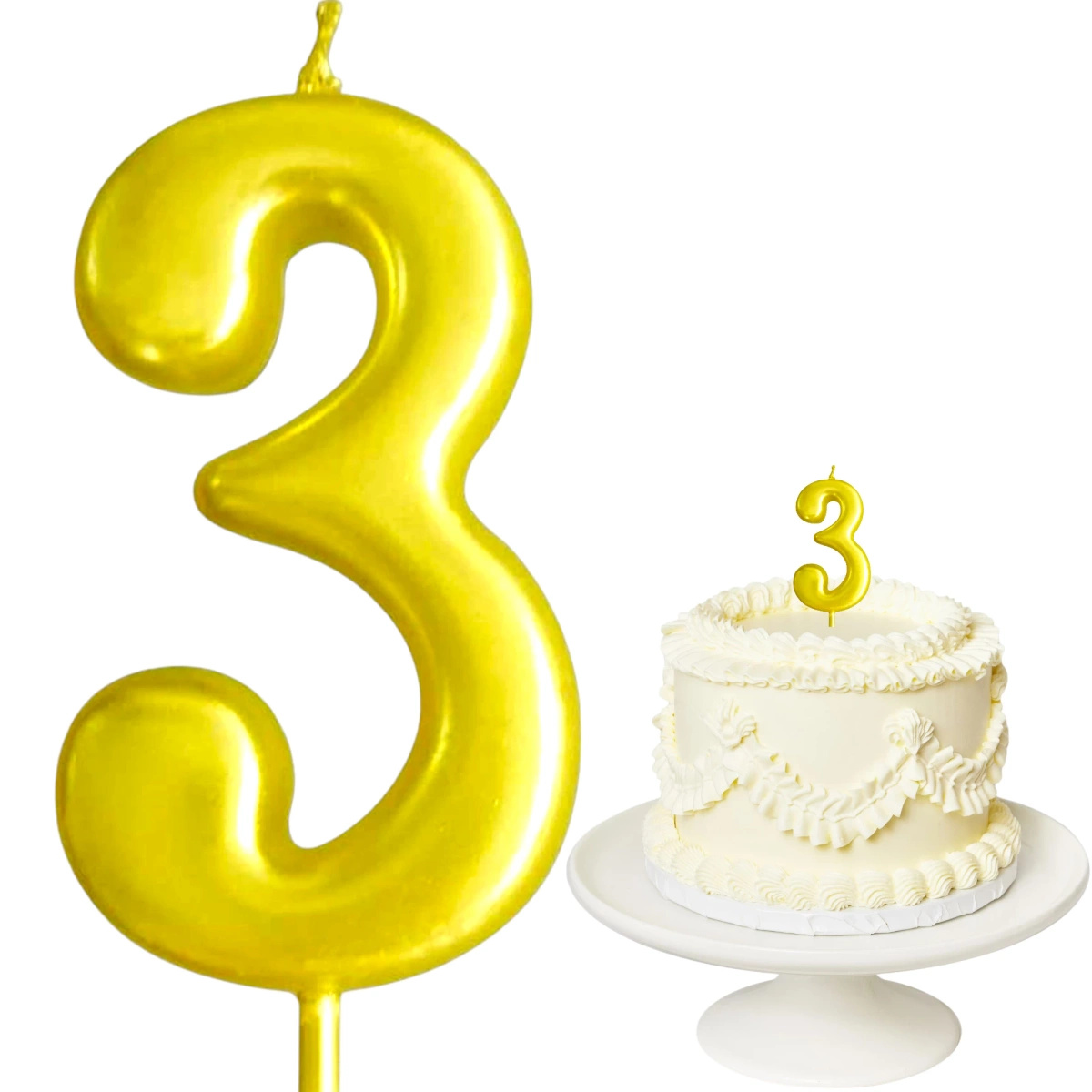 ŚWIECZKA URODZINOWA NA TORT CYFRA 3 ZŁOTA DEKORACJE URODZINOWE 6cm