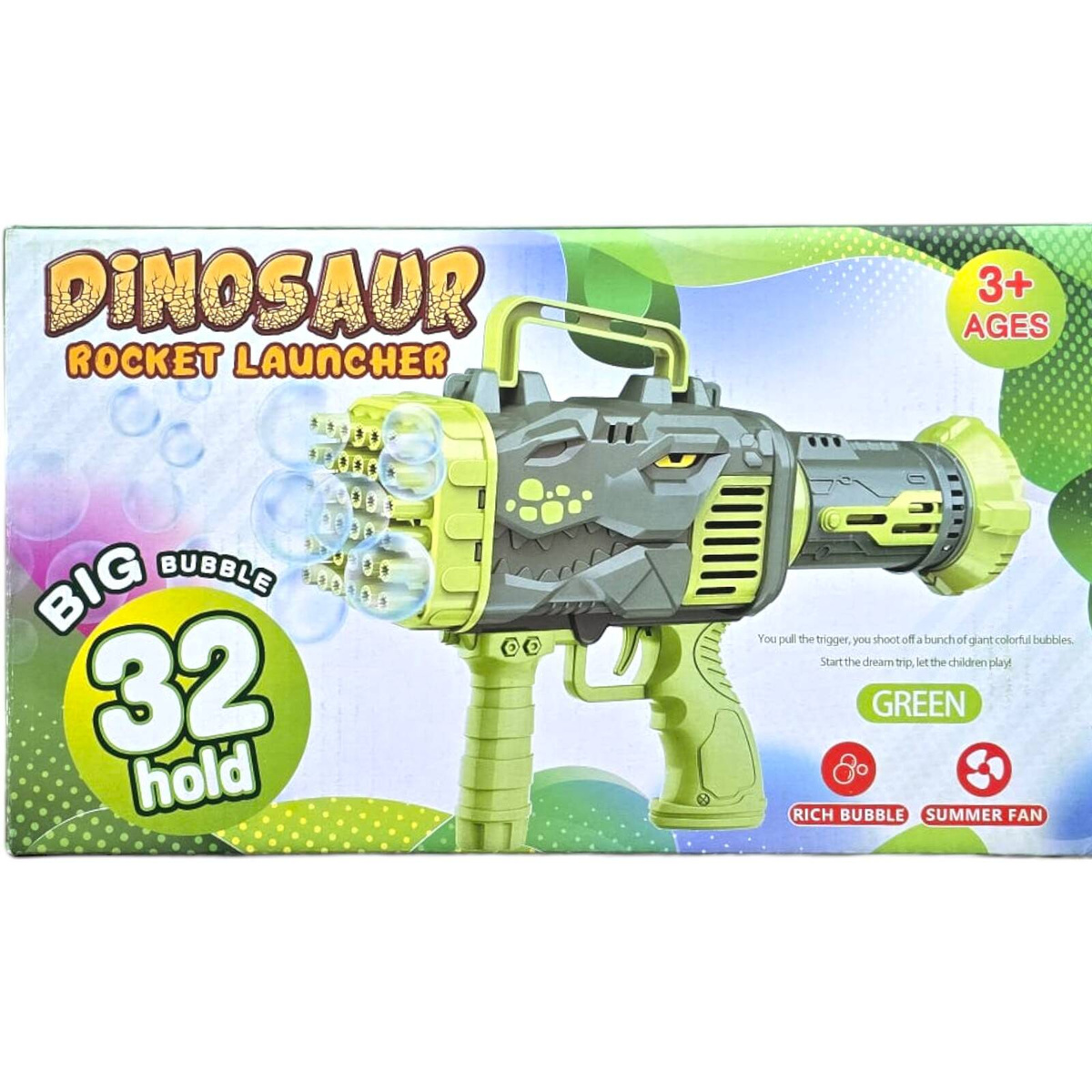 PISTOLET DO BANIEK MYDLANYCH AUTOMAT DINOZAUR MASZYNKA BAŃKI MYDLANE + PŁYN