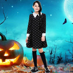 SUKIENKA WEDNESDAY ADDAMS PRZEBRANIE NA HALLOWEEN W CZASZKI KOSTIUM rozm S