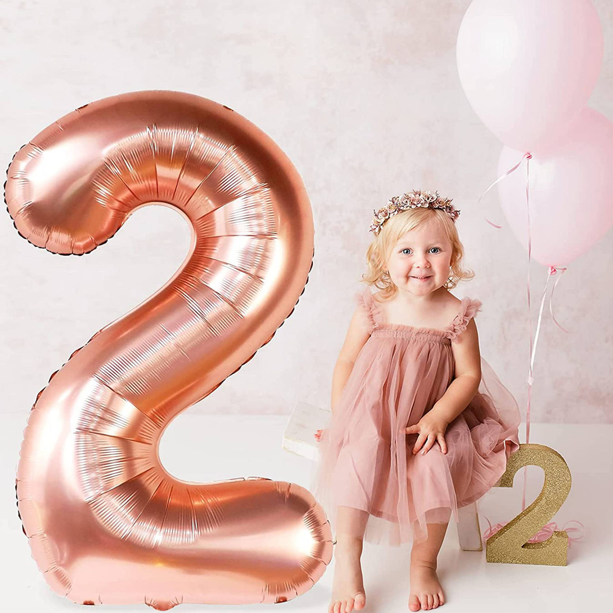BALON FOLIOWY CYFRA 2 DWA ROSE GOLD URODZINOWY NA URODZINY JUBILEUSZ 40cm