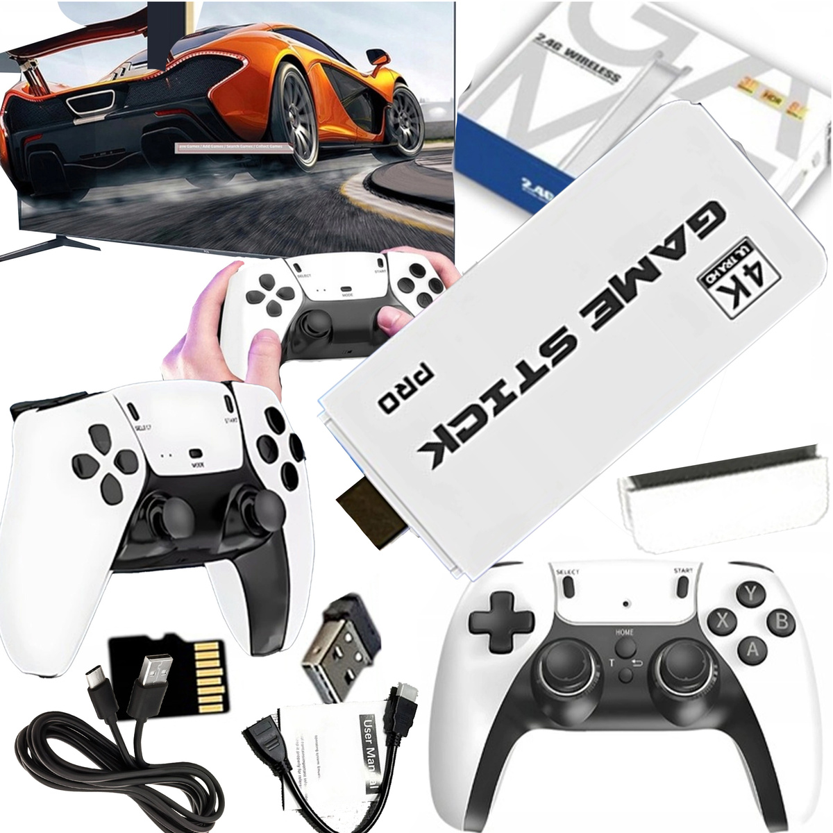 KONSOLA DO GIER RETRO GAME STICK PRO NOWOŚĆ 2025R HDMI 2 PADY MENU PL 64 GB