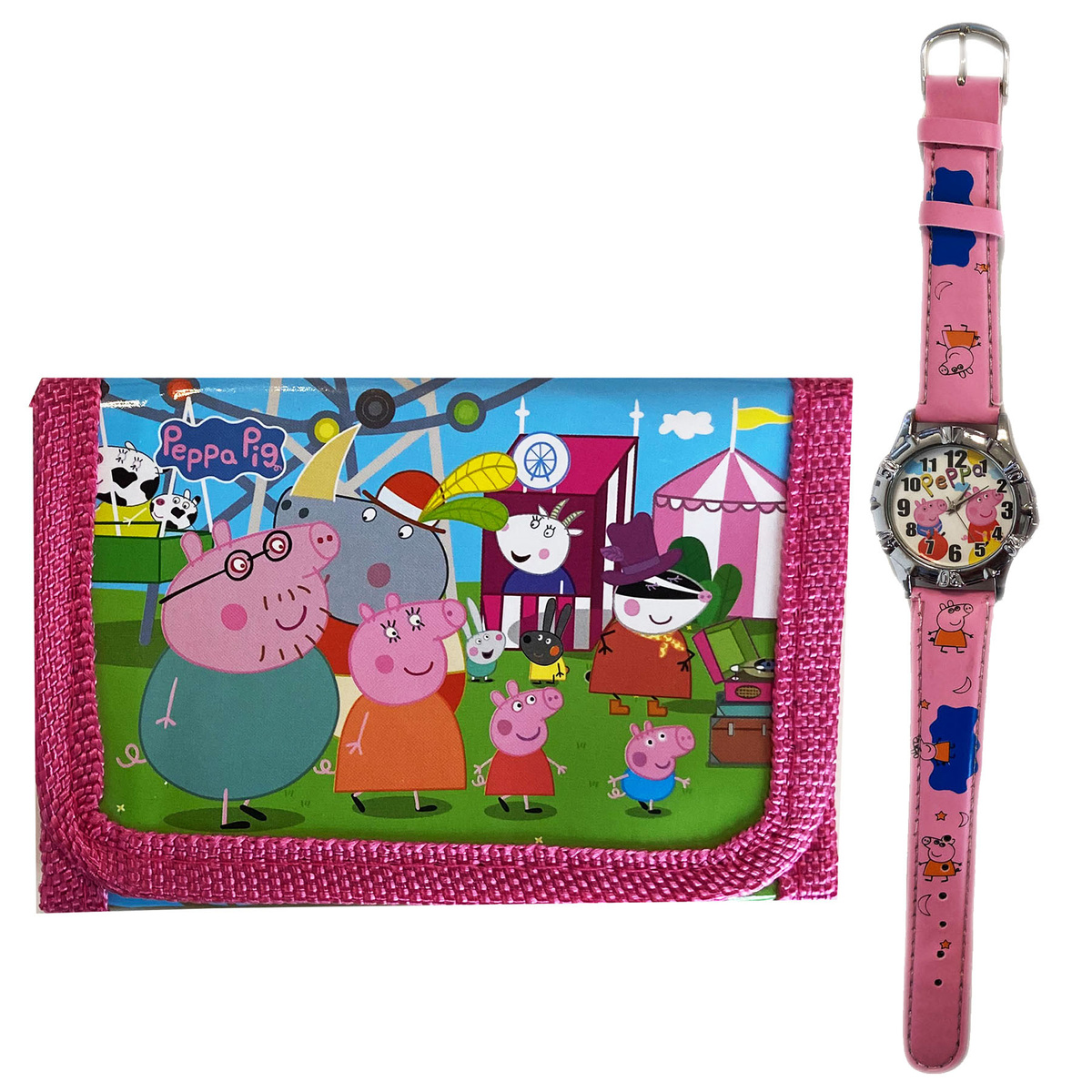 SUPER ZESTAW DLA DZIEWCZYNKI ZEGAREK + PORTFELIK ŚWINKA PEPPA EKO SKÓRA 2W1