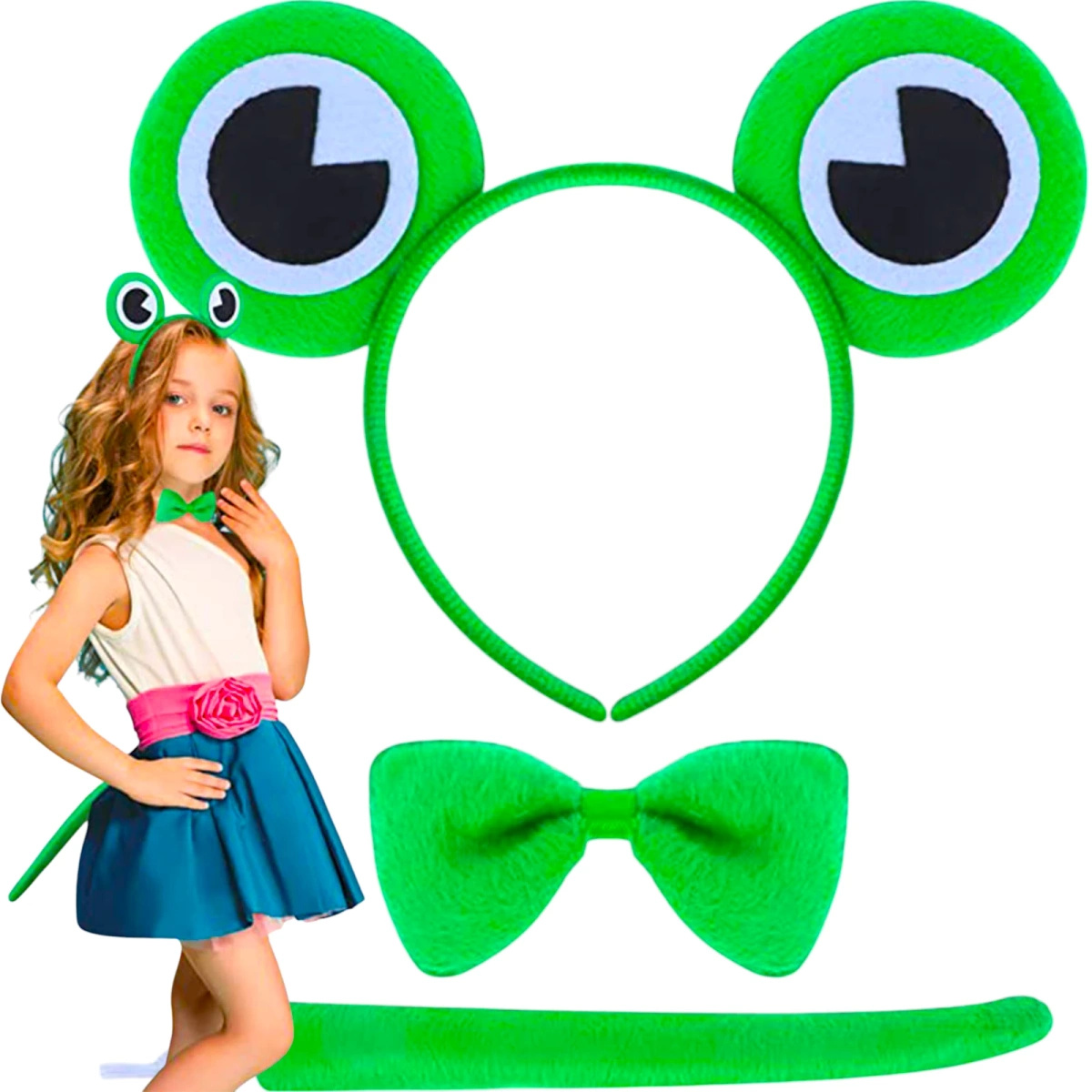 STRÓJ DLA DZIEWCZYNKI 3w1 ŻABKA OPASKA MUCHA PRZEBRANIE NA BAL NA IMPREZĘ
