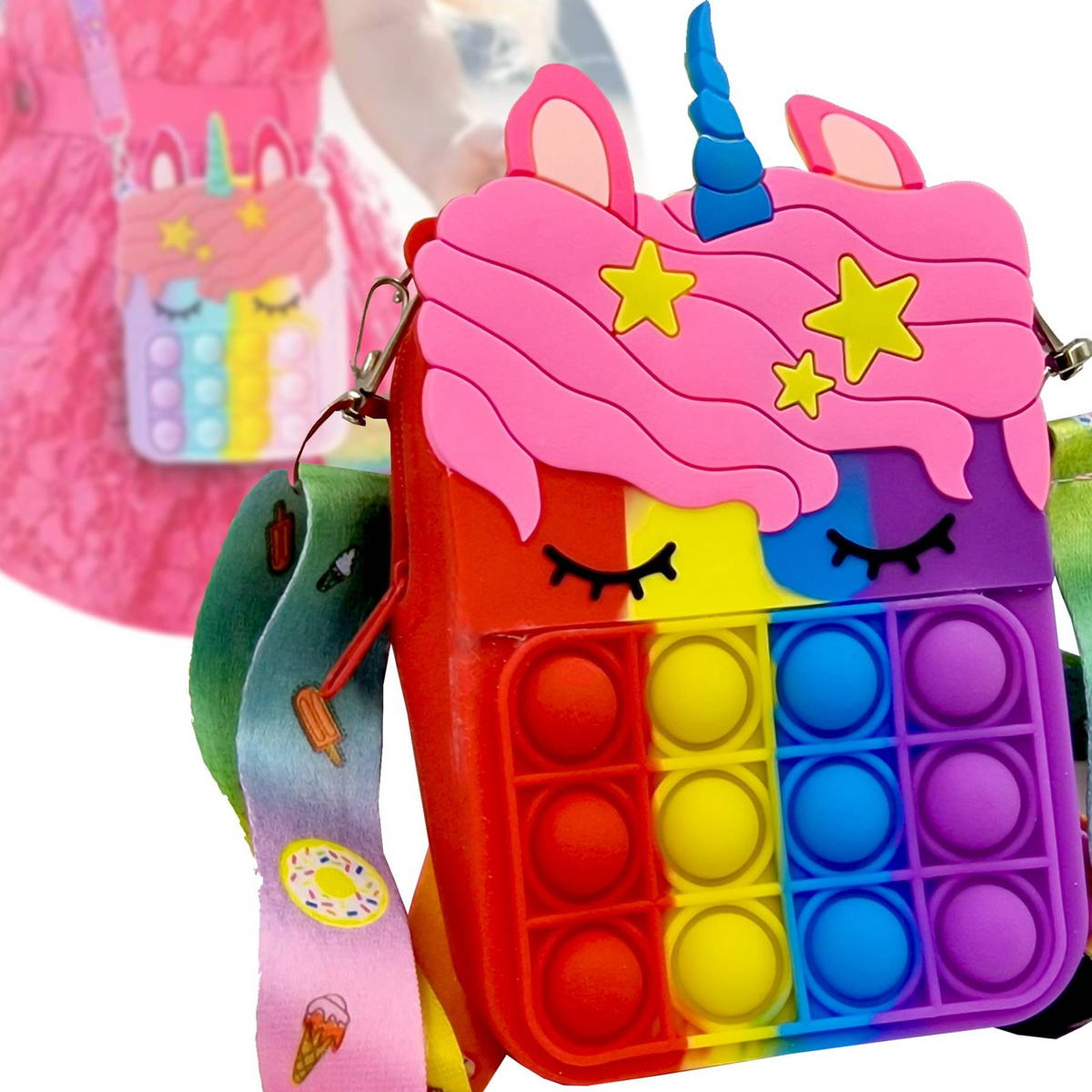 TOREBKA POP IT JEDNOROŻEC PUSH BUBBLE SENSORYCZNA 