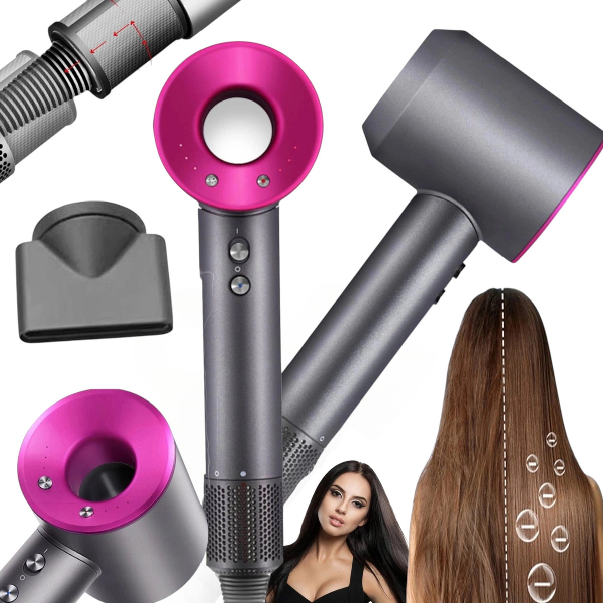 PROFESJONALNA SUSZARKA DO WŁOSÓW DRYER 1600W ULTRA JONIZACJA + KOŃCÓWKA