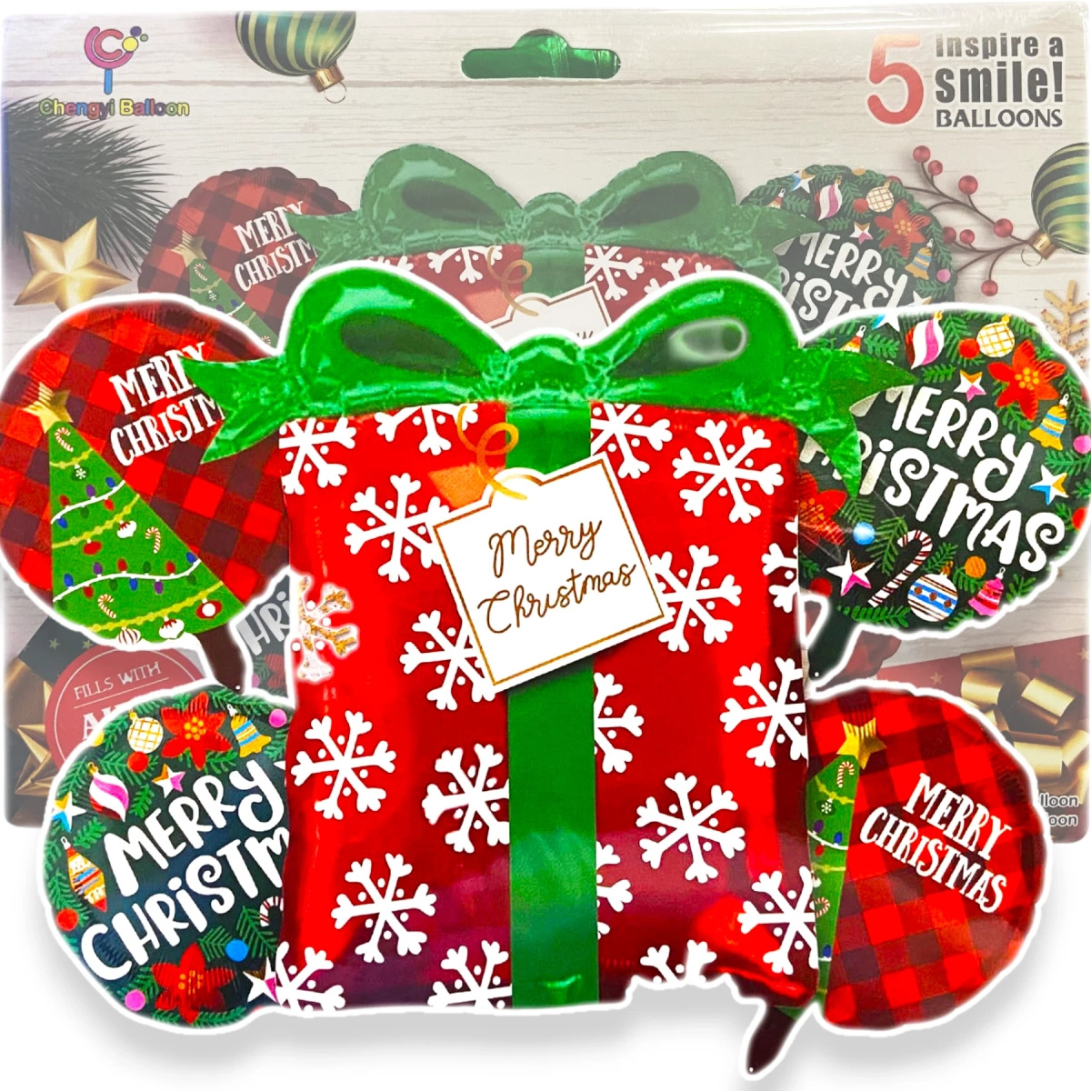 DUŻE BALONY ŚWIĄTECZNE 5szt. MIKOŁAJKI GWIAZDKA BOŻE NARODZENIE DEKORACJA