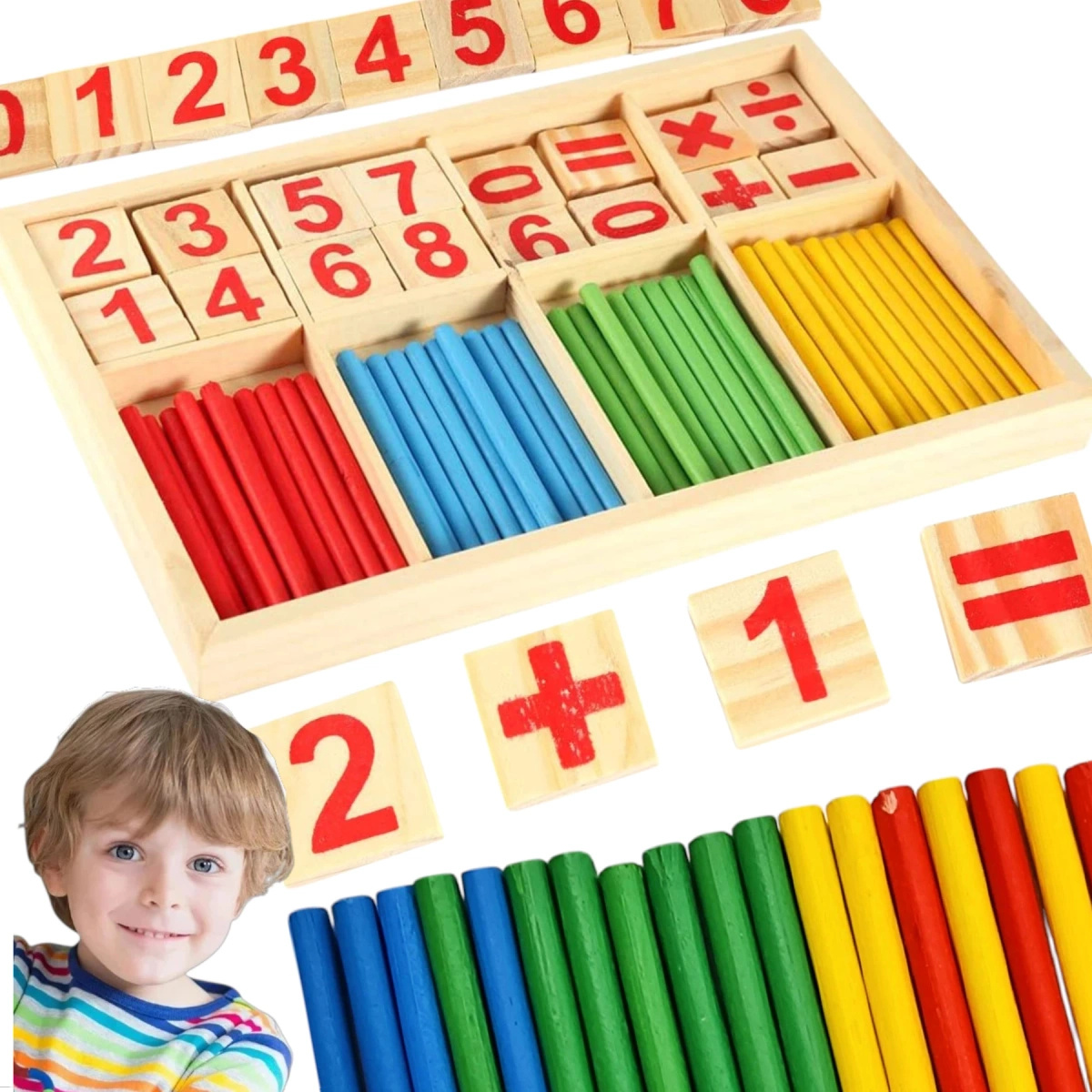 DREWNIANE PATYCZKI CYFERKI LICZYDŁO DO NAUKI LICZENIA POMOC DYDAKTYCZNA 