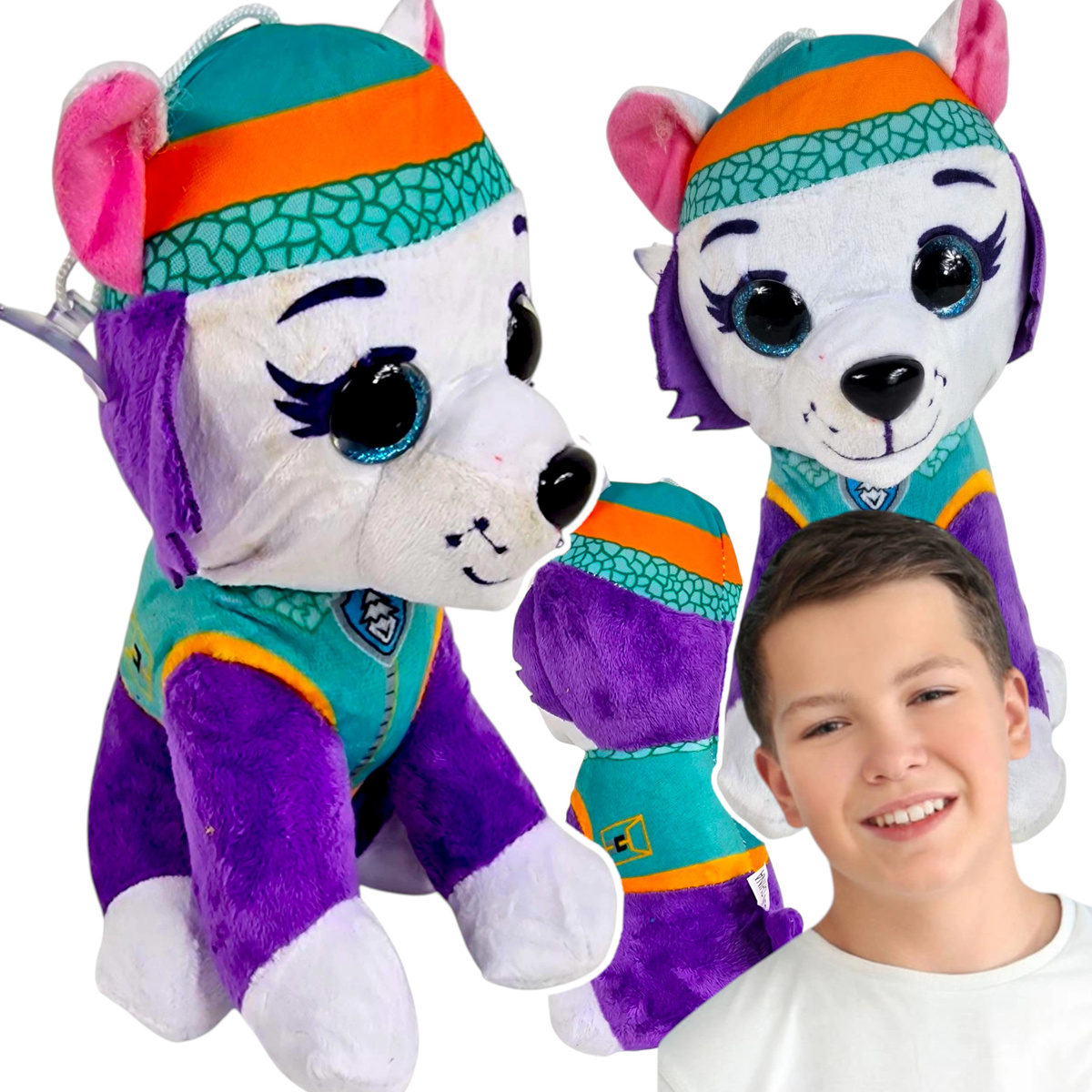 DUŻA MASKOTKA PSI PATROL EVEREST PRZYTULANKA PLUSZOWA BŁYSZCZĄCE OCZY PLUSZ