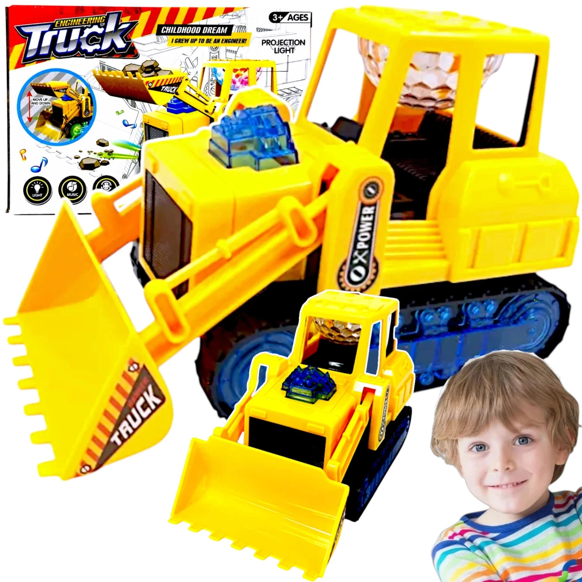 SPYCHACZ BULDOŻER KOPARKA ŚWIECI DŹWIĘK JEŹDZI MASZYNA BUDOWLANA DLA DZIECI