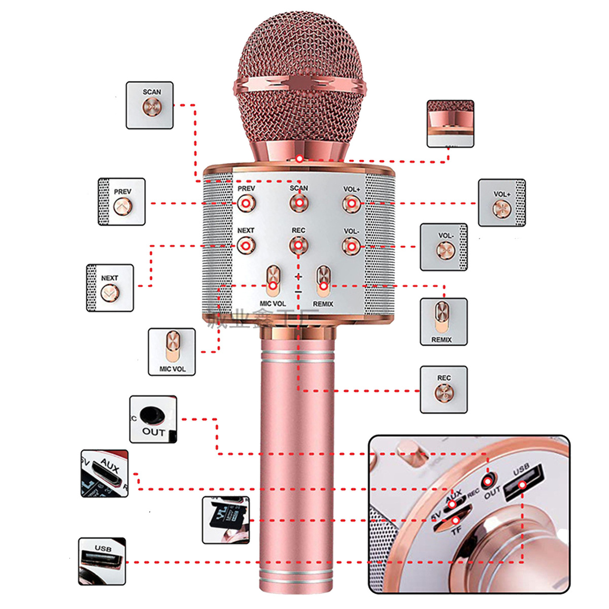 MIKROFON BEZPRZEWODOWY KARAOKE GŁOŚNIK BLUETOOTH ZŁOTY  IDEALNY NA PREZENT 