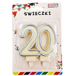 ŚWIECZKA URODZINOWA NA TORT CYFRA 20 SREBRNA NA URODZINY DEKORACJA