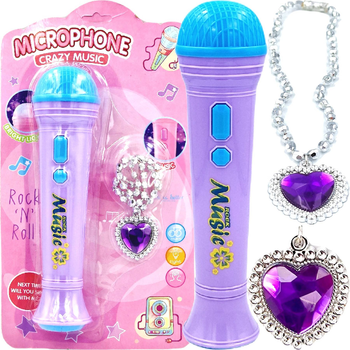 MEGA ZESTAW 2w1 MIKROFON DO ZABAWY + NASZYJNIK ŚPIEWA MELODIE ŚWIECI LED