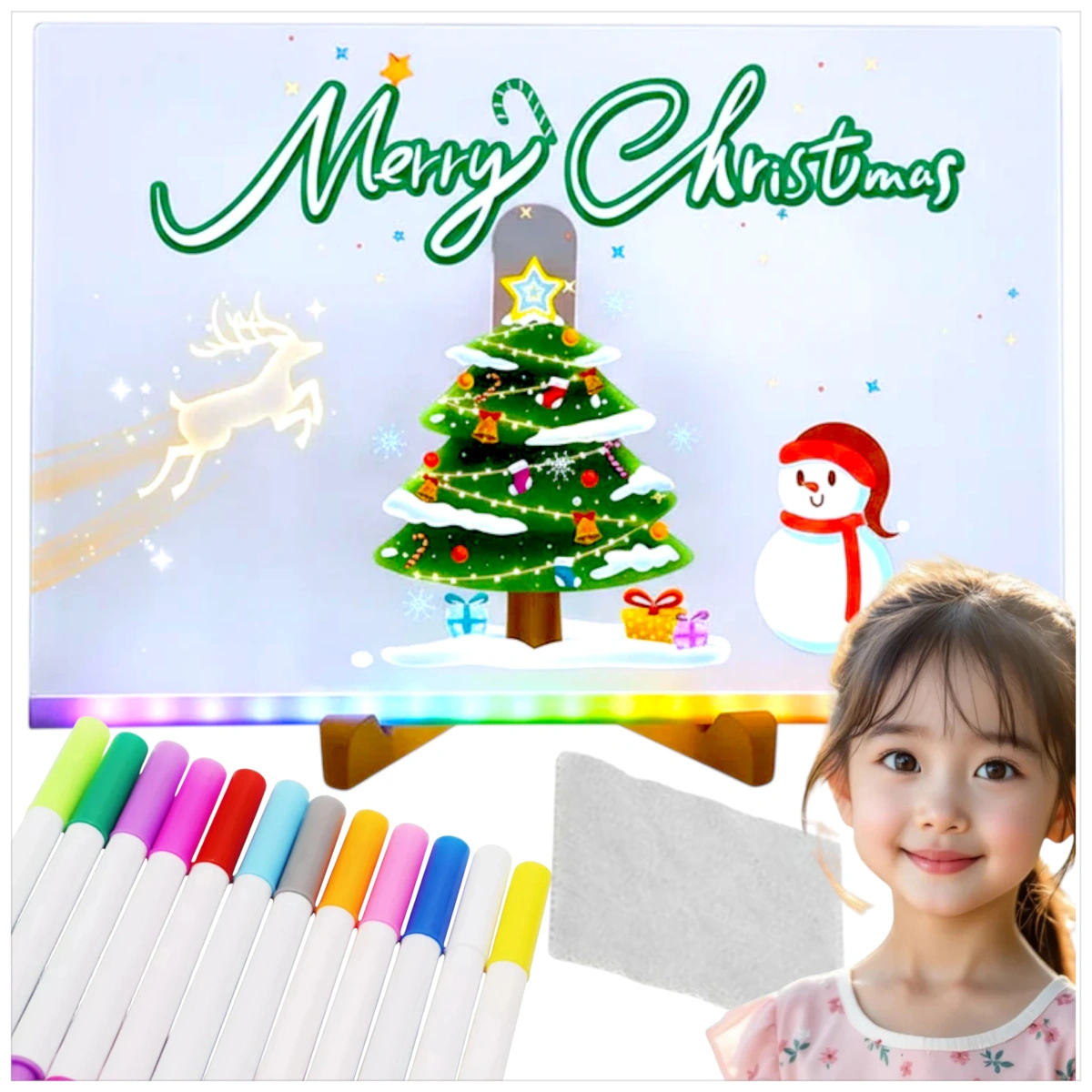 PODŚWIETLANA TABLICA DO RYSOWANIA - ŚWIECĄCA LED + MARKERY