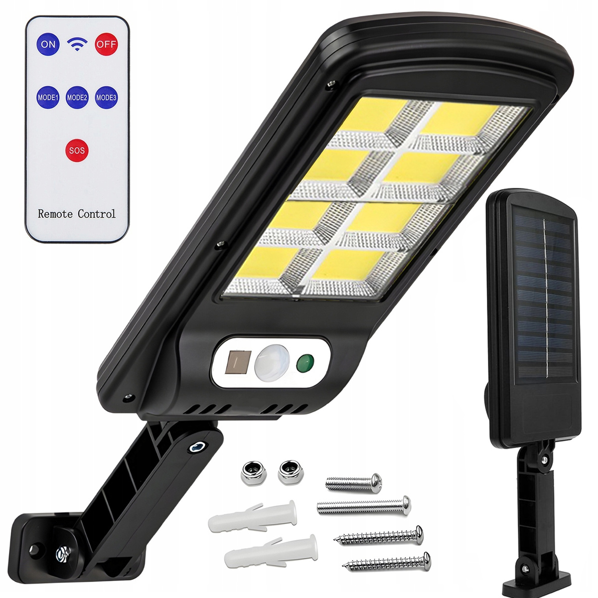 MOCNA LAMPA SOLARNA LED COB ULICZNA CZUJNIK RUCHU ZMIERZCHU Z PILOTEM
