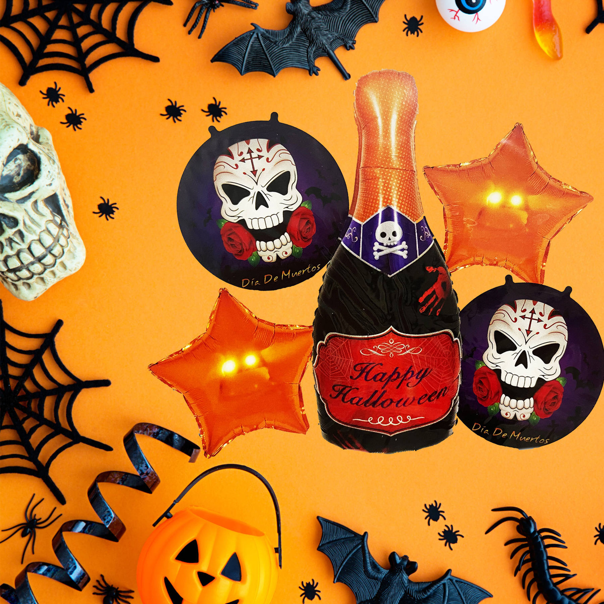 BALONY NA HALLOWEEN ZESTAW 5 BALONÓW CZASZKI SZAMPAN IMPREZA DLA DOROSŁYCH