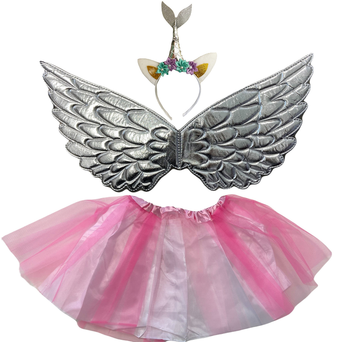 STRÓJ JEDNOROŻEC PRZEBRANIE DLA DZIEWCZYNKI SKRZYDŁA OPASKA SPÓDNICA PEGAZ