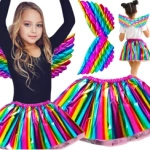 STRÓJ DLA DZIEWCZYNKI JEDNOROŻEC PEGAZ TĘCZOWY SPÓDNICZKA OPASKA PRZEBRANIE