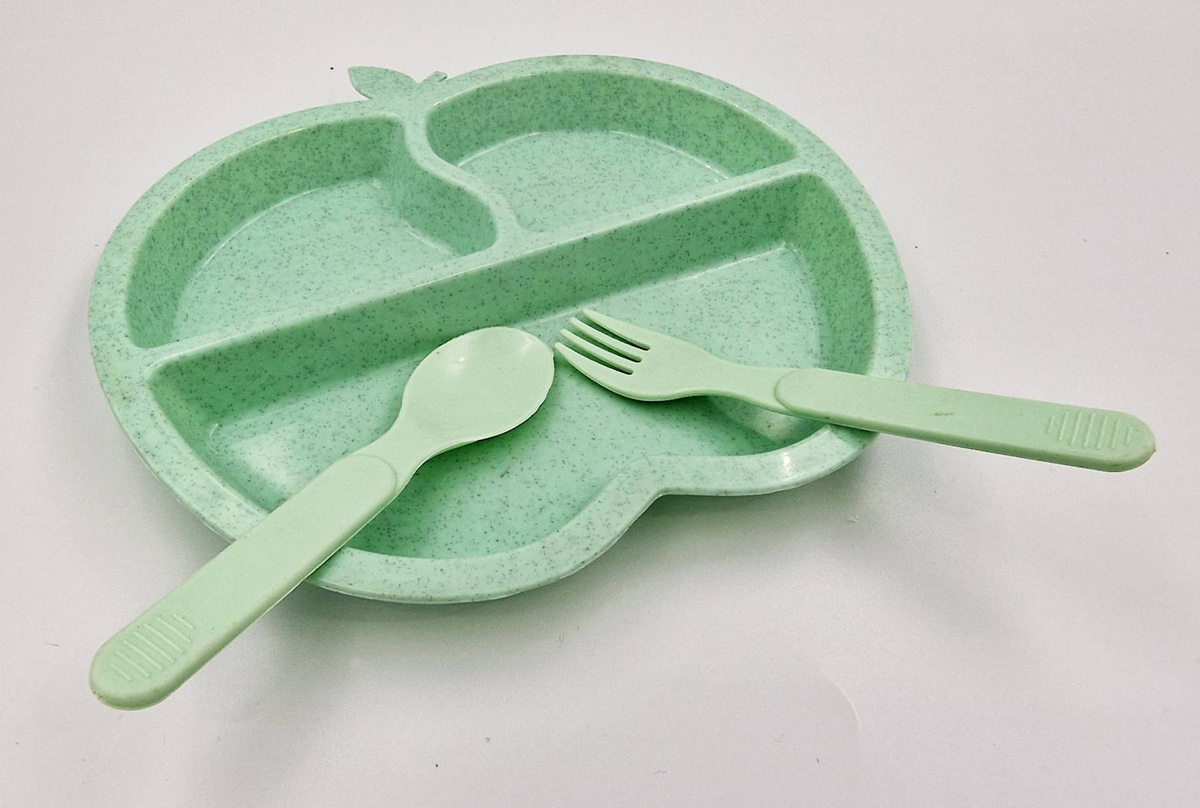 ZESTAW DLA DZIECI DO JEDZENIA 2 TALERZE PRZEGRÓDKI + SZTUĆCE WIDELEC ŁYŻKA