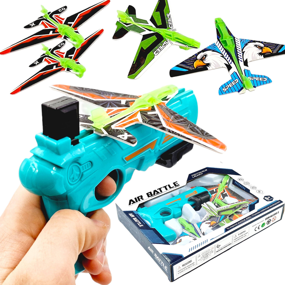 PISTOLET WYRZUTNIA SAMOLOTÓW DUŻY ZASIĘG 4 SAMOLOTY ZESTAW RZUTKA SZYBOWIEC