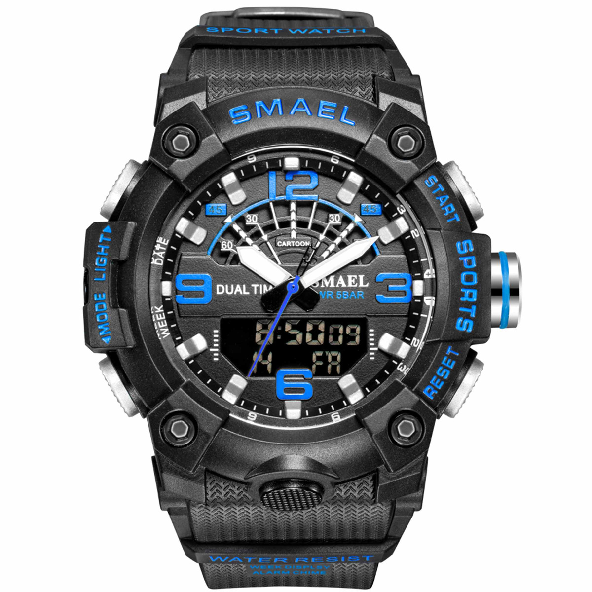 MODNY MĘSKI SPORTOWY ZEGAREK SMAEL STOPER BUDZIK MOCNY WODOODPORNY KOLORY