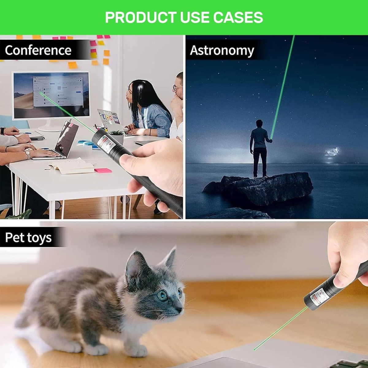 MOCNY WSKAŹNIK LASEROWY LASER POINTER ZIELONY AKU + ŁADOWARKA I NAKŁADKA