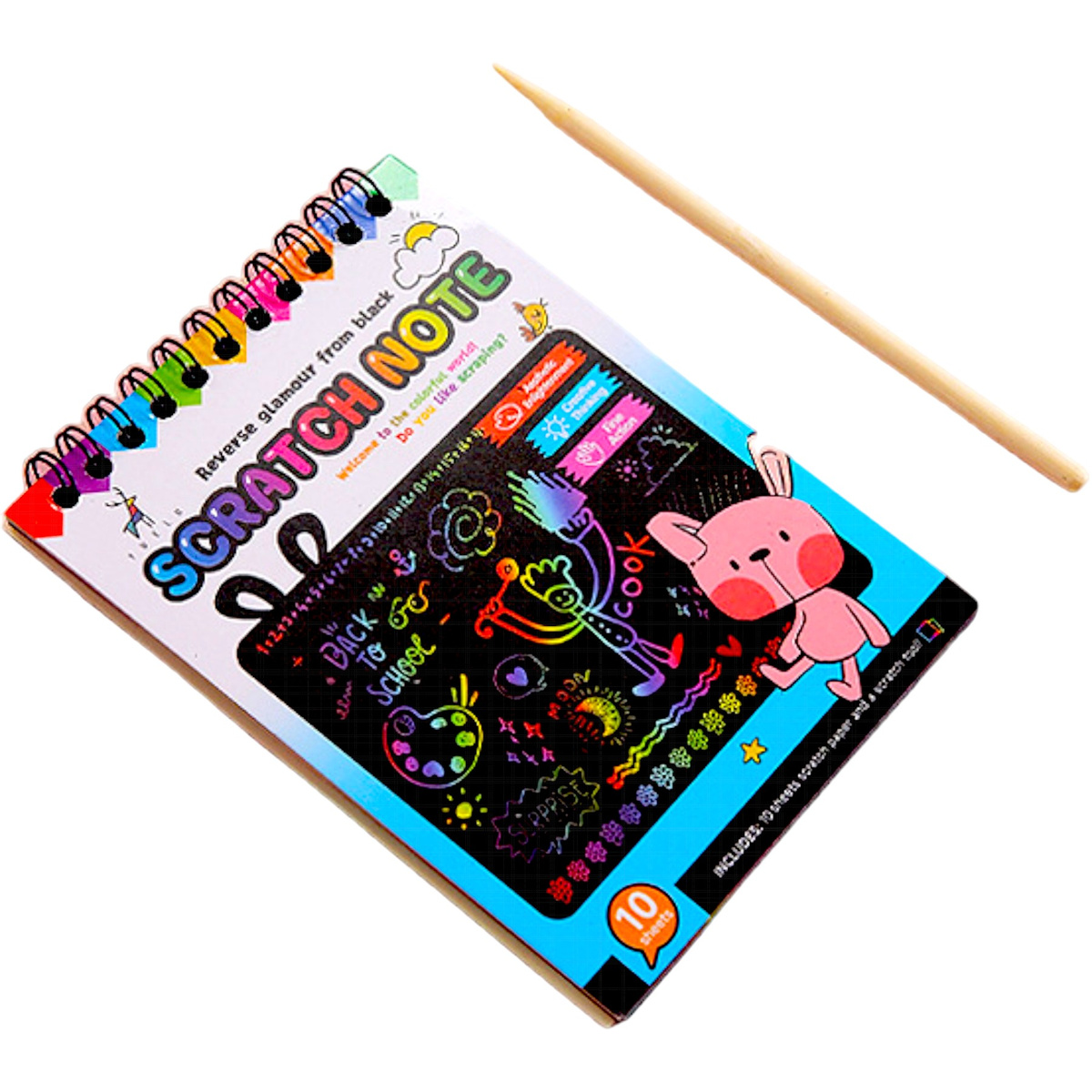 ZDRAPYWANKA TĘCZOWA NOTES WYDRAPYWANKA 10szt RYSIK NOTATNIK EDUKACYJNY