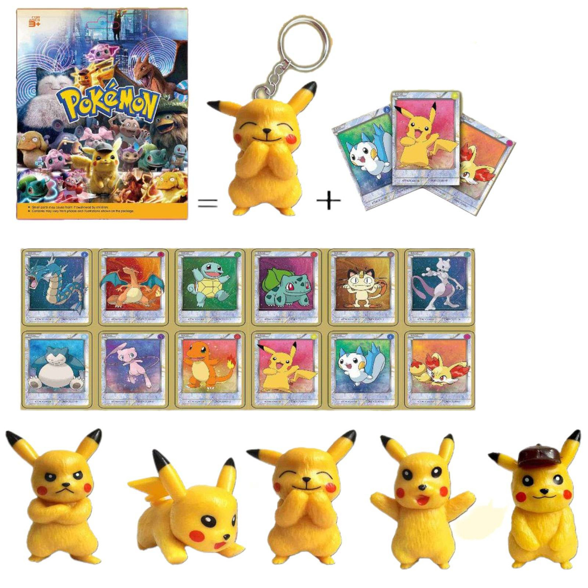 POKEMON SASZETKA NIESPODZIANKA FIGURKA + 3 KARTY KOLEKCJONERSKIE ZESTW 4w1