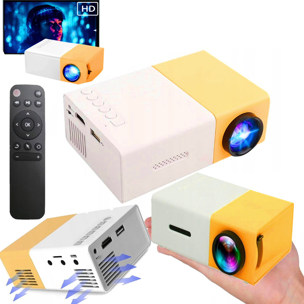 PRZENOŚNY MINI RZUTNIK PROJEKTOR LED FULL HD PRO KINO W DOMU FILMY BAJKI