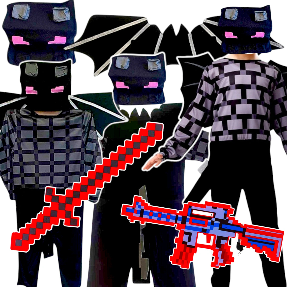 MINECRAFT Strój dla chłopca Smok Enderu rozmiar XL (140-150) + miecz + karabin