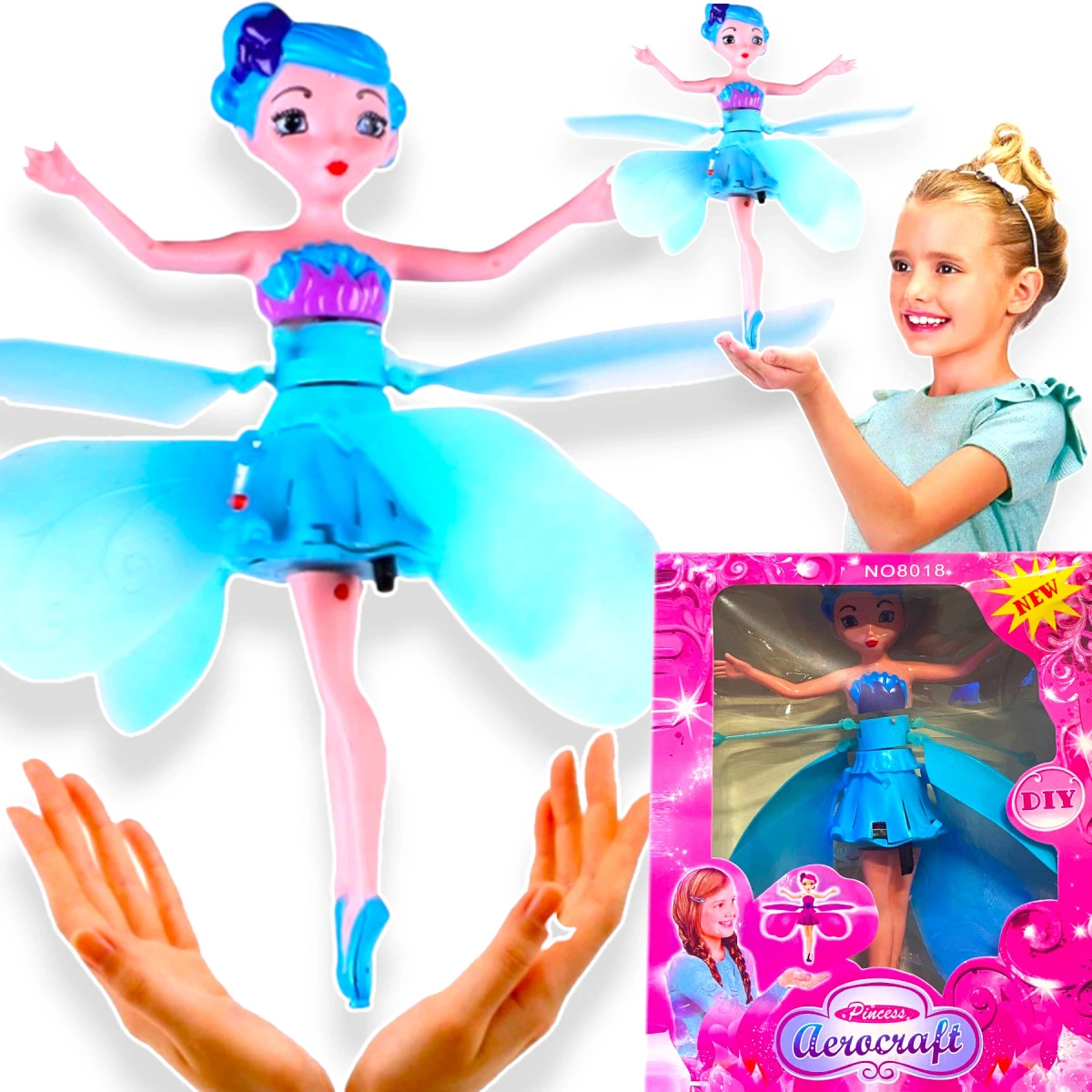 LATAJĄCA LALKA MAGICZNA WRÓŻKA KWIATOWA STEROWANA RĘKĄ DŁONIĄ USB 