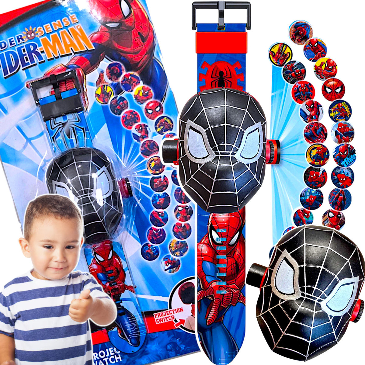 ZEGAREK Z PROJEKTOREM DLA CHŁOPCA SPIDERMAN WYŚWIETLA OBRAZKI 3D PROJEKTOR