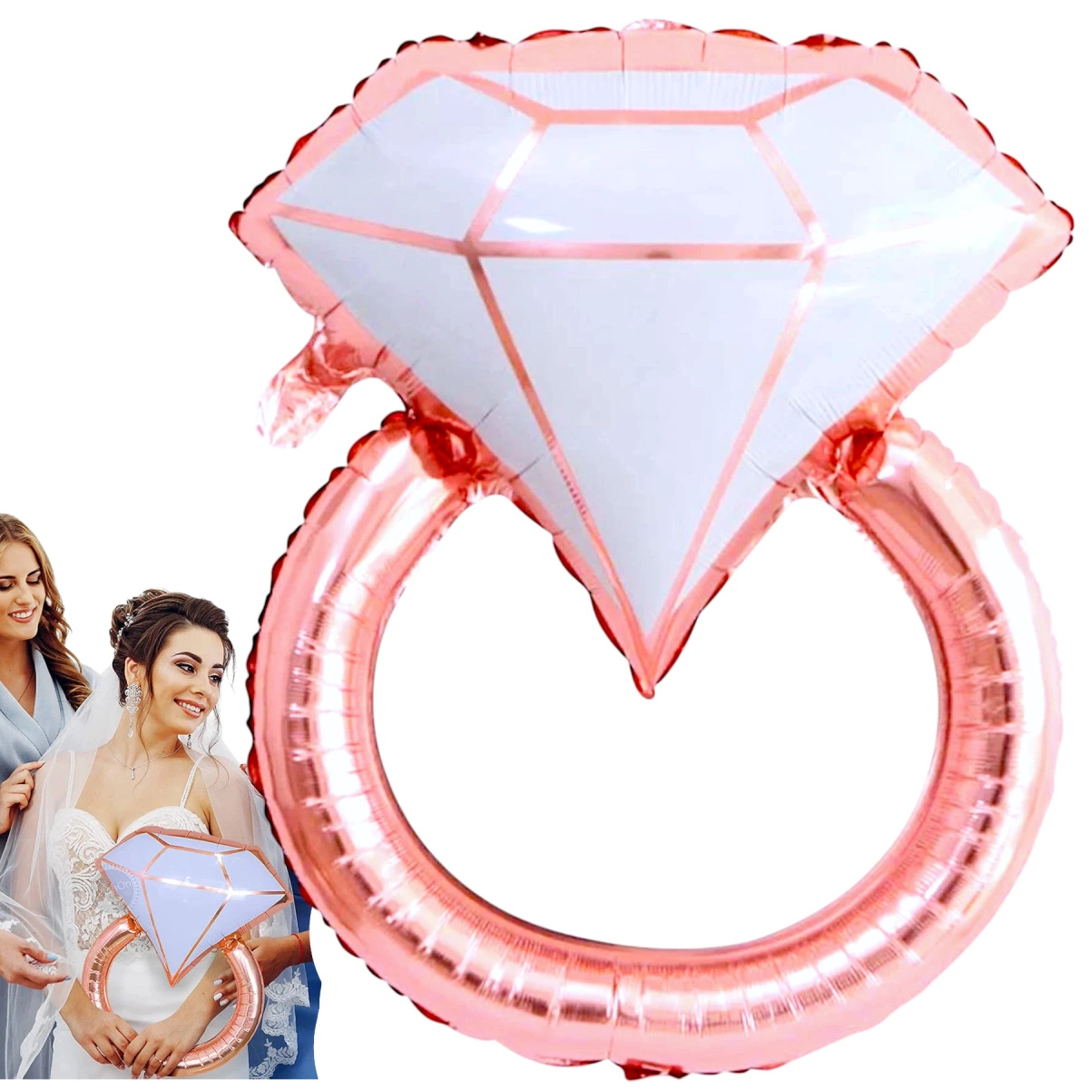 BALON FOLIOWY PIERŚCIONEK ROSE GOLD NA PANIEŃSKI ZARĘCZYNY ŚLUB ROCZNICĘ