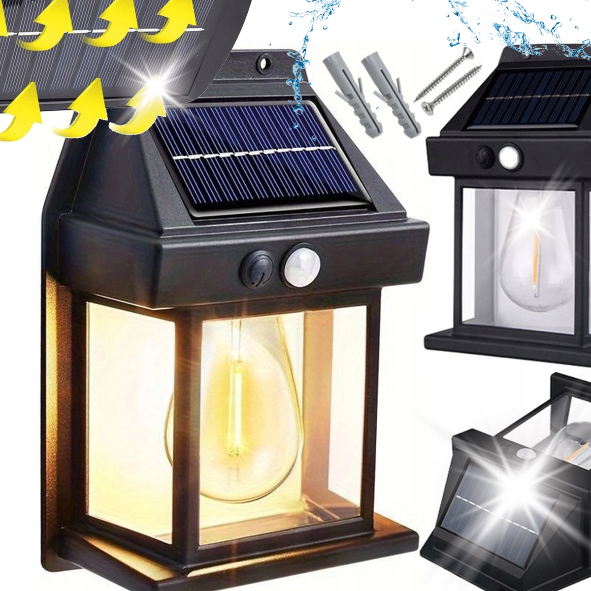 LAMPA SOLARNA KINKIET LATARNIA ŻARÓWKA LED ELEWACYJNA OGRODOWA ZEWNĘTRZNA