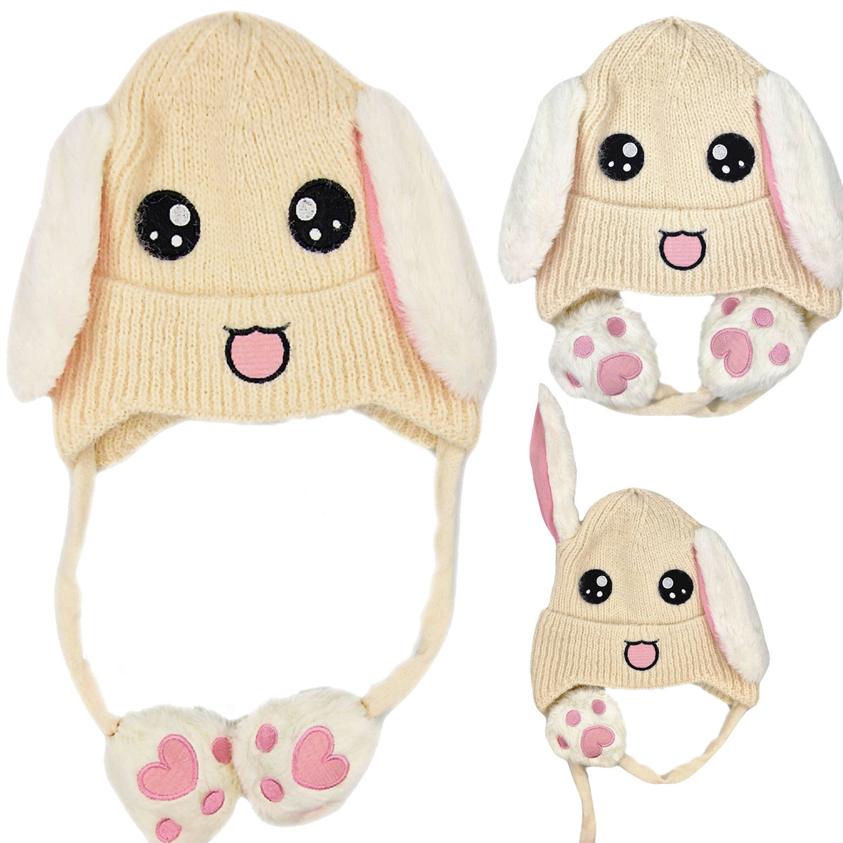 CZAPKA Z RUCHOMYMI USZAMI ZIMOWA KRÓLIK ŁAPKI USZY CIEPŁA Z ŁAPKAMI USZKA