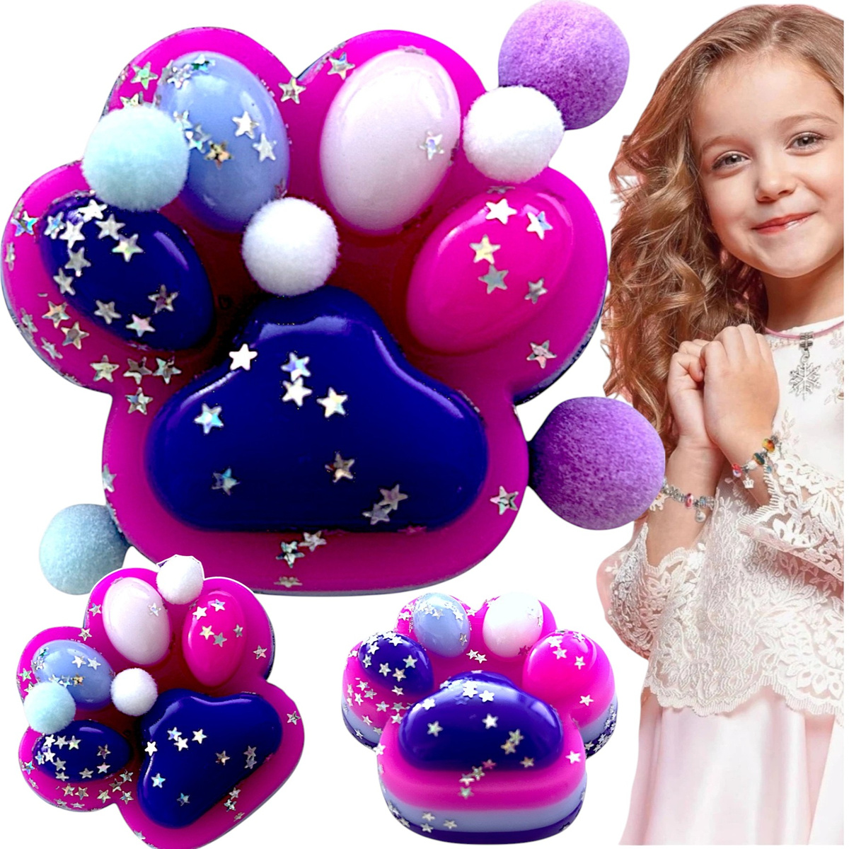 GNIOTEK ANTYSTRESOWY KOCIA ŁAPKA Z POSYPKĄ ZABAWKA SENSORYCZNA ANTYSTRESOWA