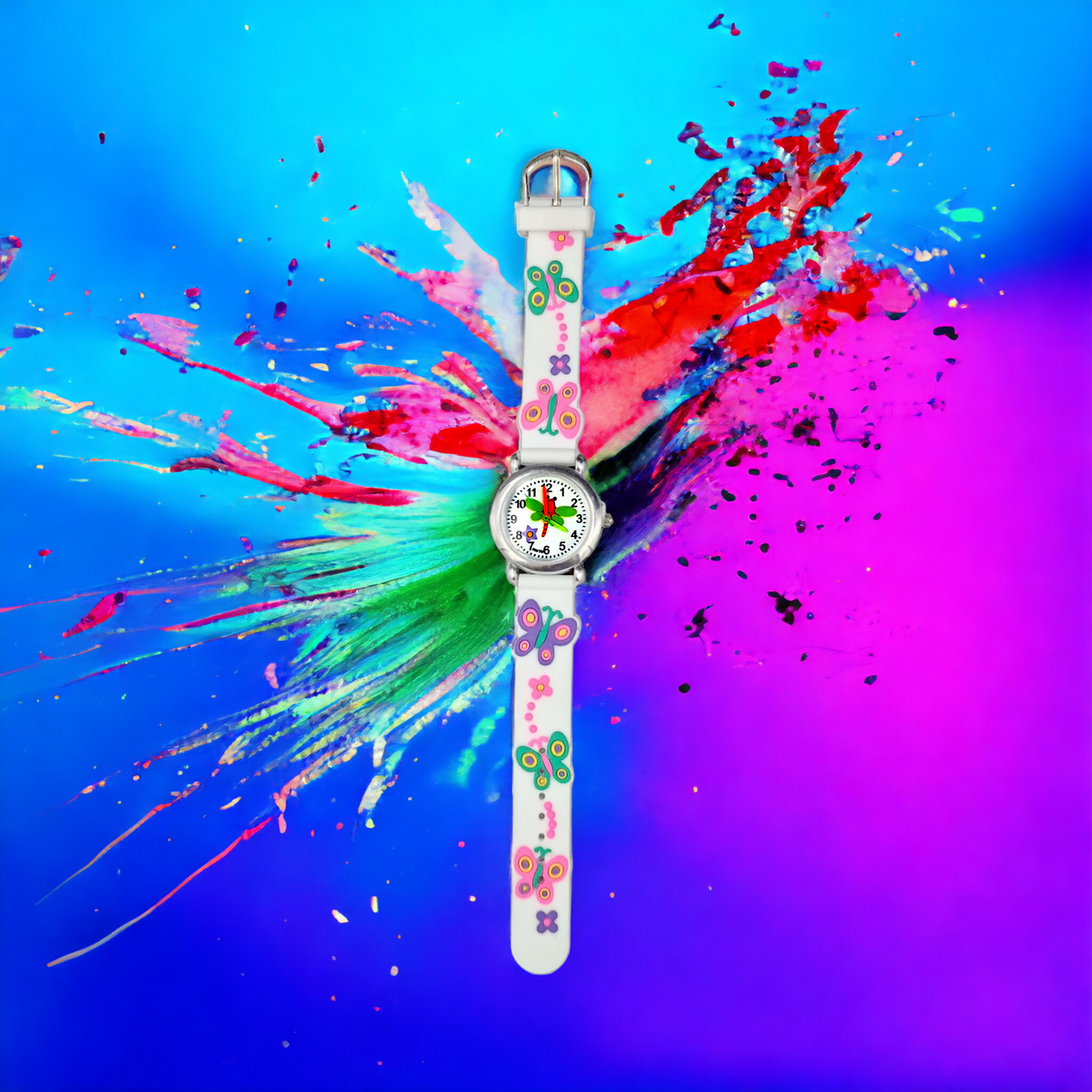 ZEGAREK DZIECIĘCY DZIEWCZYNKI BIAŁY MOTYLKI EDU