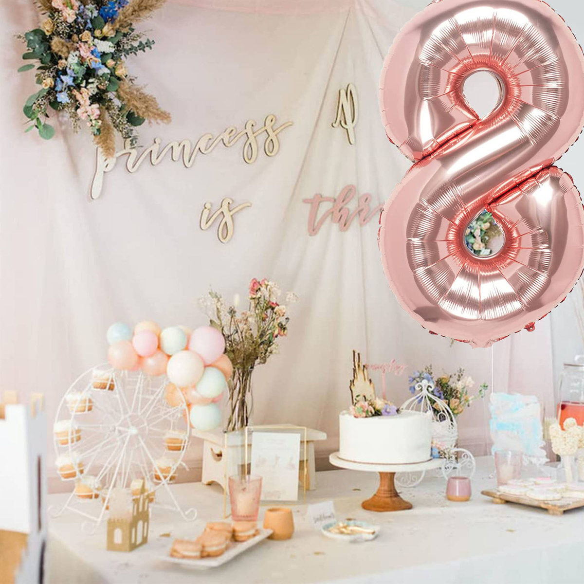 BALON FOLIOWY CYFRA 8 RÓŻOWE ZŁOTO NA URODZINY IMPREZĘ JUBILEUSZ 100cm