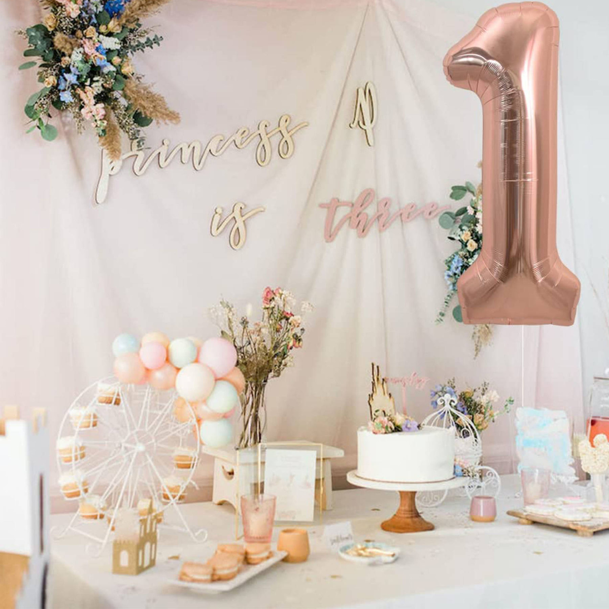 BALON FOLIOWY CYFRA 1 JEDEN ROSE GOLD NA URODZINY JUBILEUSZ URODZINOWY 40CM