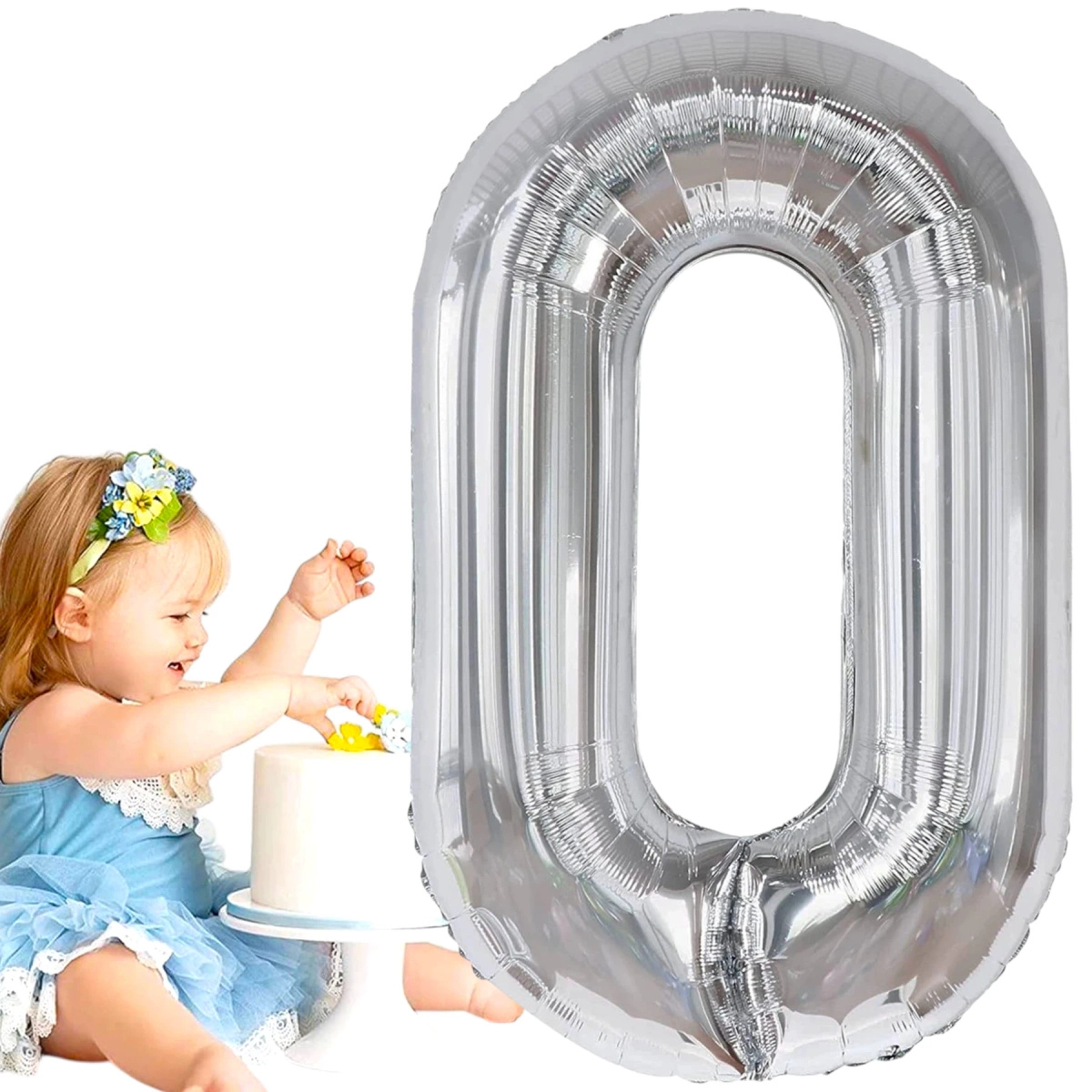 BALON FOLIOWY CYFRA 0 ZERO SREBRNY URODZINOWY NA URODZINY JUBILEUSZ 40cm