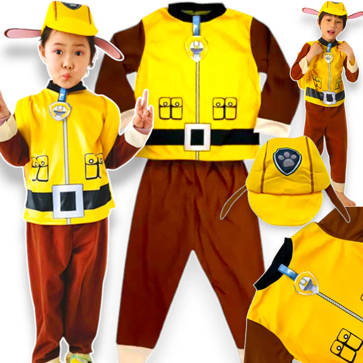 PSI PATROL STRÓJ RUBBLE PRZEBRANIE NA IMPREZĘ 3w1 + CZAPKA ROZMIAR 116-122